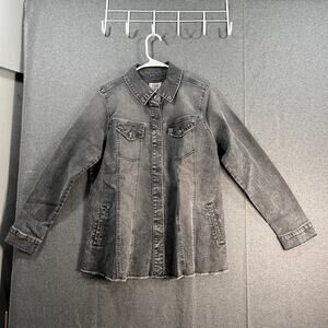 LOGO by Lori Goldstein Jeans Jacket Womens Size 6 Gray Wash with Frayed Hem